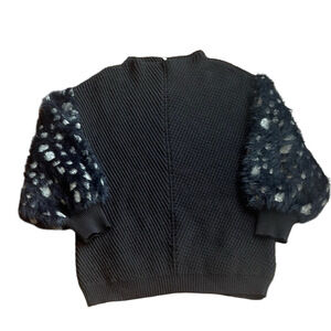 Knitted & Knotted Black Sweater with Patterned Sleeves - SP
